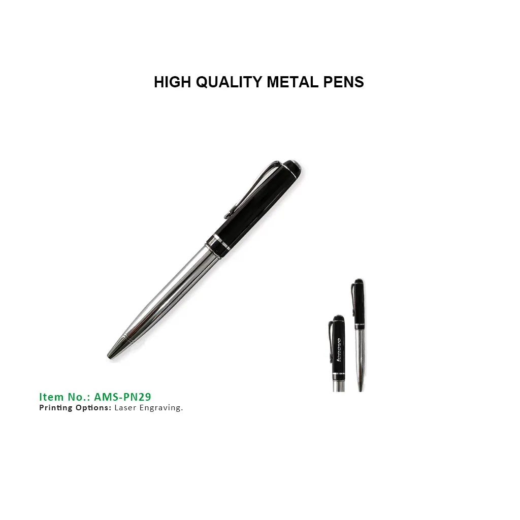 AMS-PN-29 - Black - Chrome Coloured Ball Point Pen