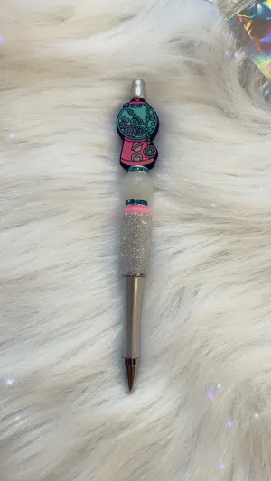 BUBBLE GUM MCHINE CHARM CUSTOM INK PEN SILVER WHITE PINK BLUE