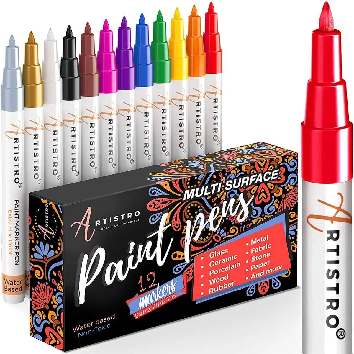 Extra Fine Tip paint pens for rocks - Set of 12 rock painting pens