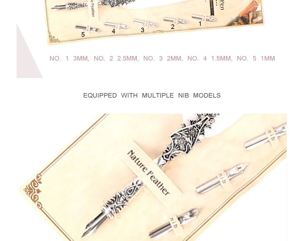 Natural Golden Pheasant Retro Feather Calligraphy Dip Quill Pen