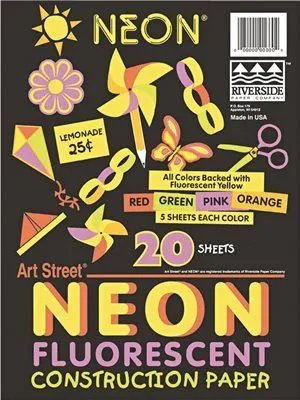 Neon Construction Paper 76 Lbs. 12 X 18 Assorted 20 Sheets/Pack