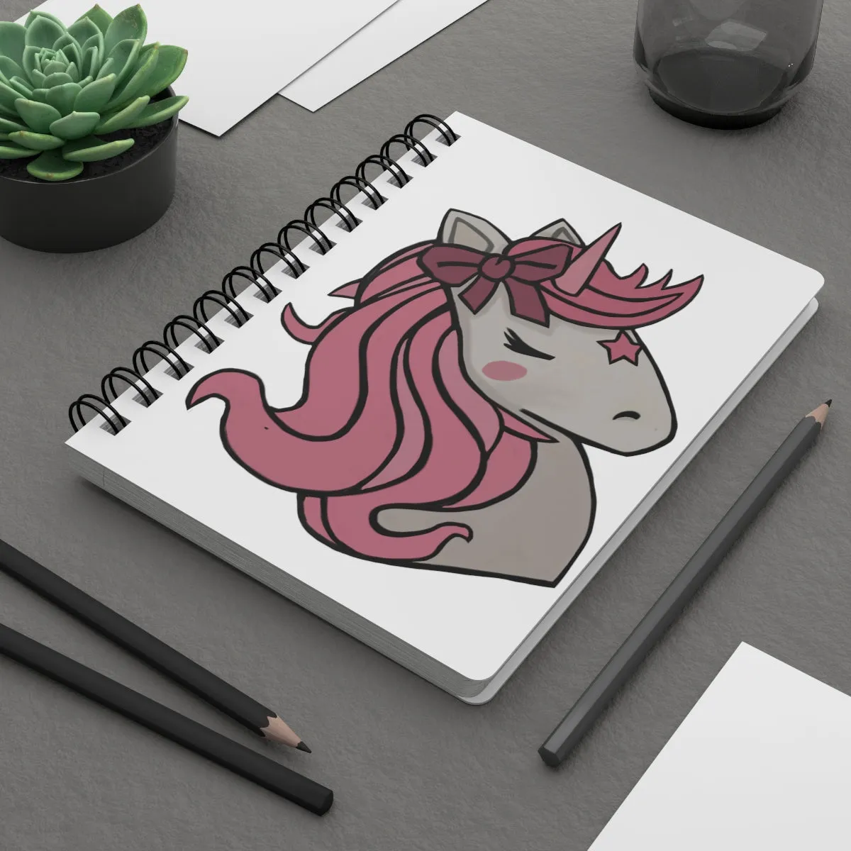 Pink Hair Unicorn Head Spiral Bound Journal