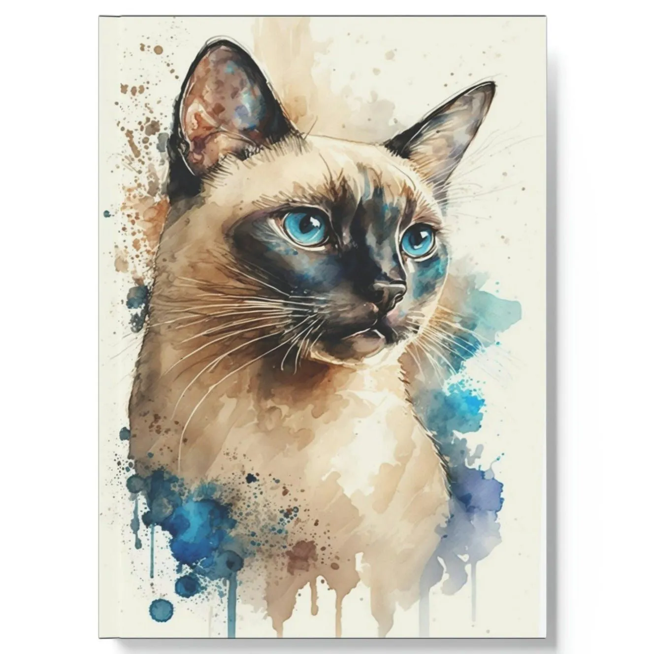 Siamese Cat Notebook - Watercolor - Cat Inspirations - Hard Backed Journal