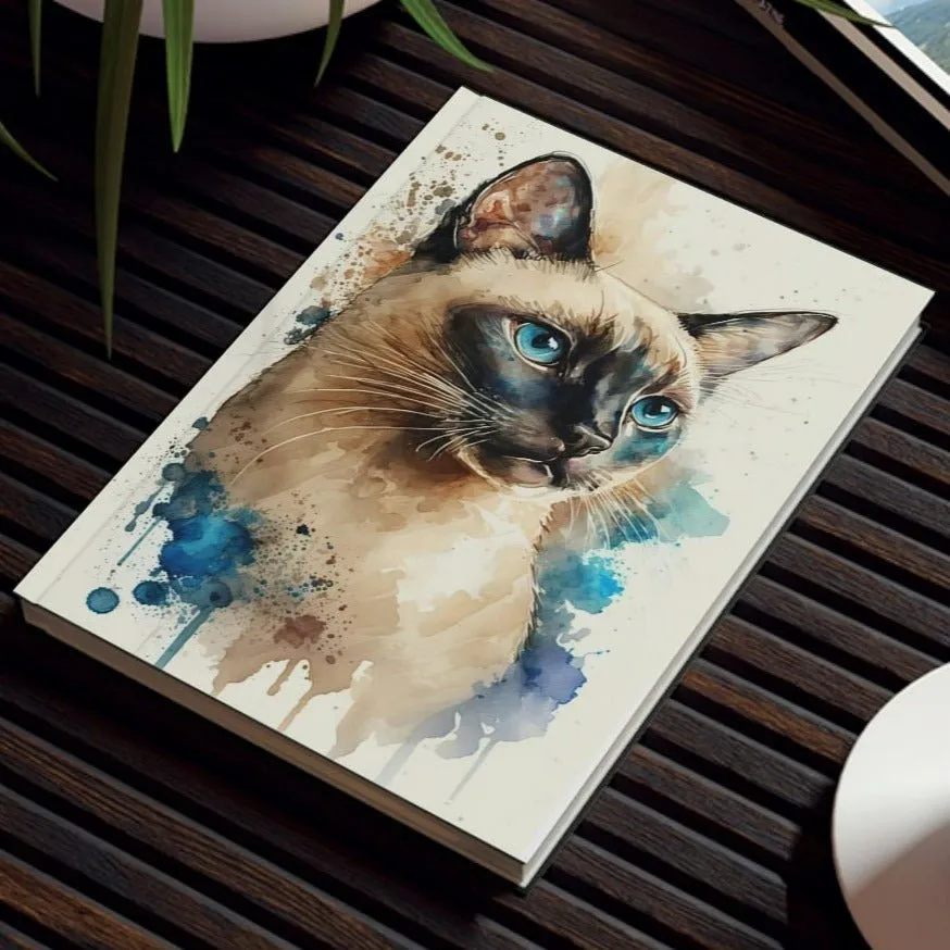 Siamese Cat Notebook - Watercolor - Cat Inspirations - Hard Backed Journal