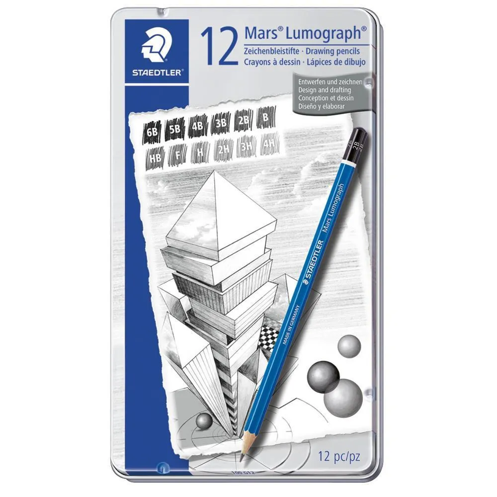 Staedtler Mars Lumograph 12 Drawing Pencil Design Set 6B-4H