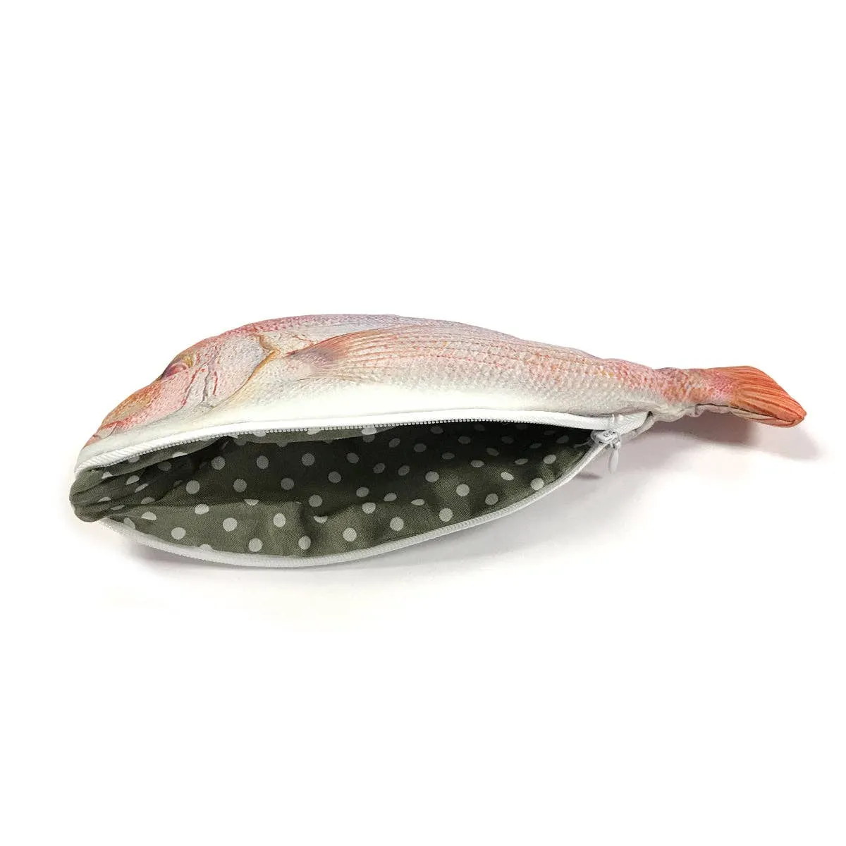 White Fish Pattern Pencil Case with Zipper Closure