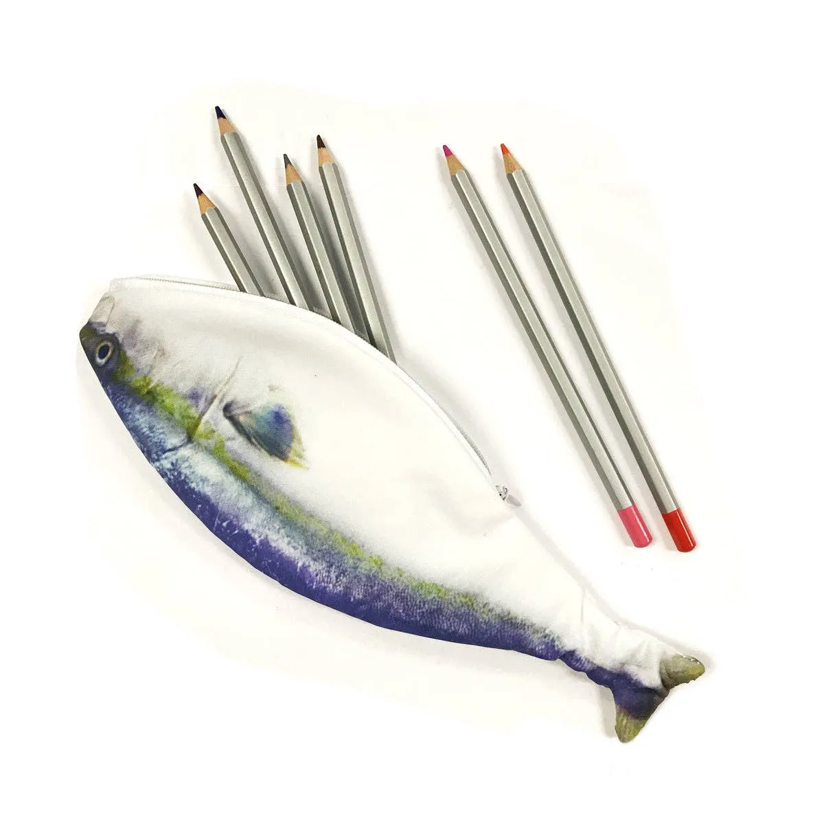 White Fish Pattern Pencil Case with Zipper Closure