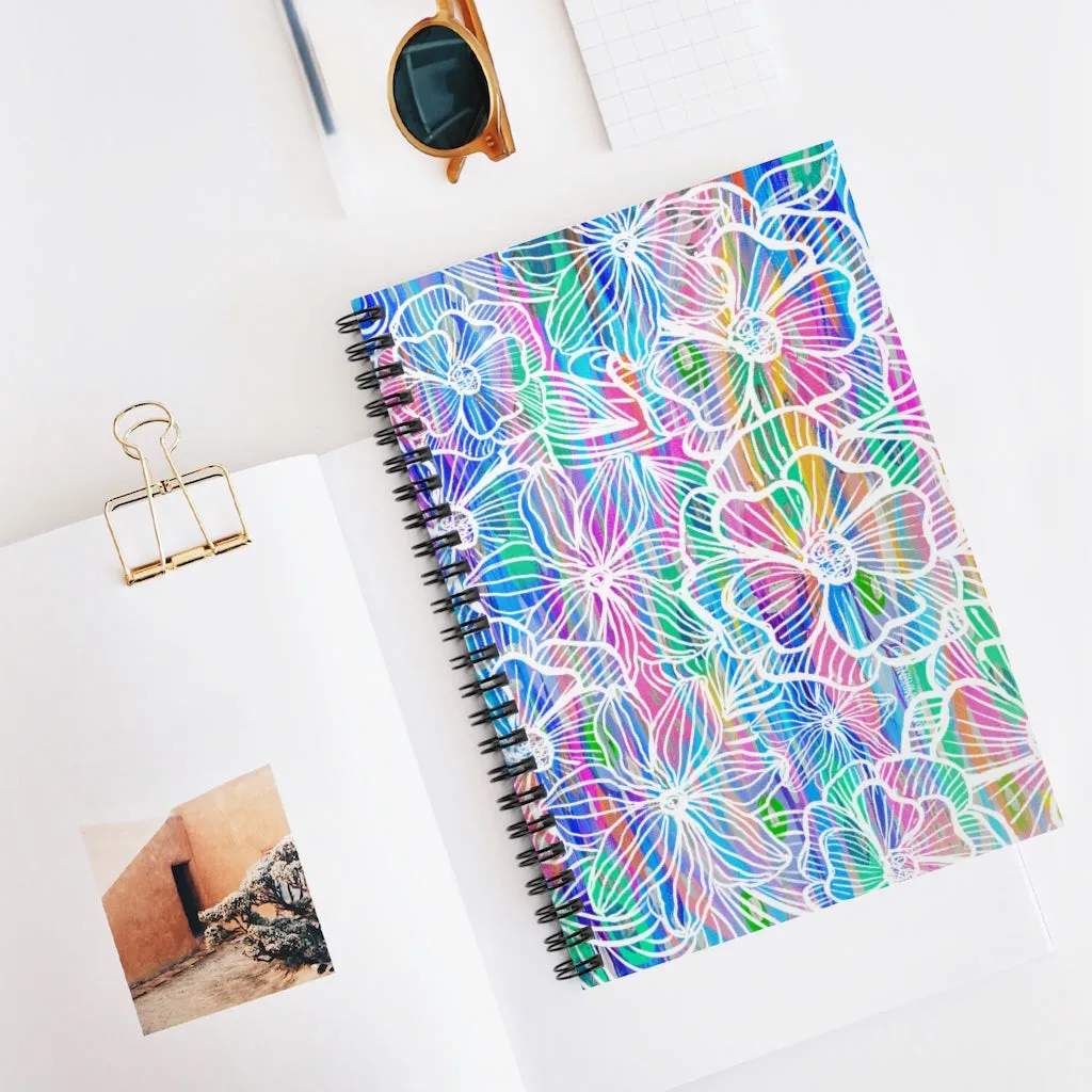 White Floral Spiral Notebook - Ruled Line