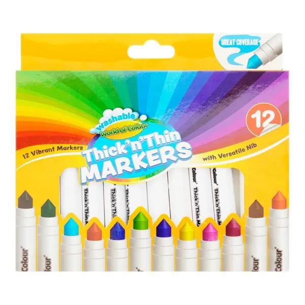 World of Colour - Thick'N'Thin Washable Markers - Pack of 12